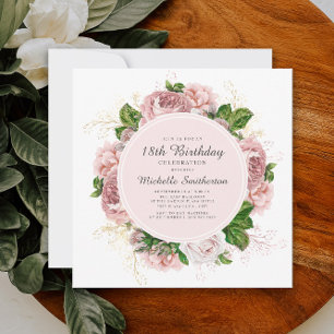 Eleganter Vintag Blush Pink Floral 18. Geburtstag Einladung
