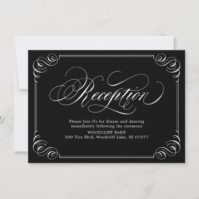 Eleganter Vintag geblüht Kalligraphie-Empfang Einladung (Vorderseite)