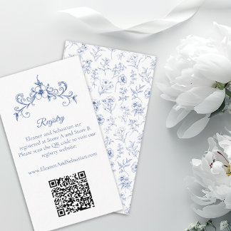 Eleganter Vintag-Romance-Blue-QR-Code Begleitkarte