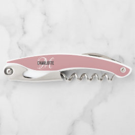 Eleganter Vintag rosa Monogrammname Corkschraube Kellnermesser