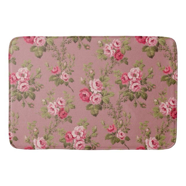 Eleganter Vintag rosa Rosen-alter Rose Hintergrund Badematte (Vorderseite)
