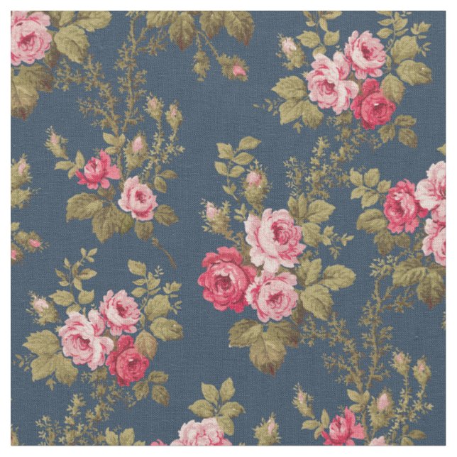 Eleganter Vintag rosa Rosen-blauer Hintergrund Stoff (Nahaufnahme)