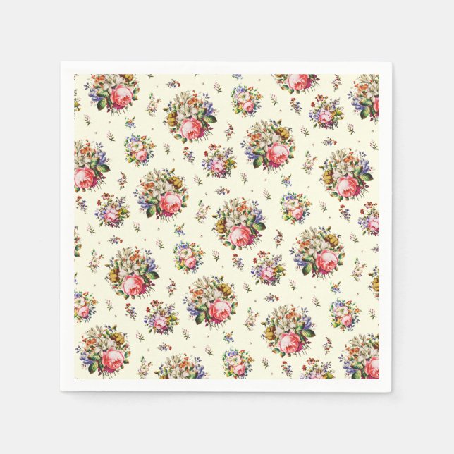 Eleganter Vintag rosa Rosen Blumenmuster Creme Serviette (Vorderseite)