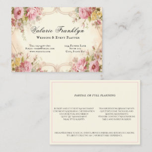 Eleganter Vintag rosa Roses Hochzeitsplaner Visitenkarte