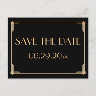 Eleganter Vintage-Art-Deco-Save-The-Date Ankündigungspostkarte