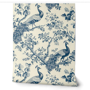 Eleganter Vintage-Blauer Chinoiserie-Pfau Tapete