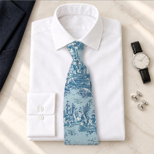 Eleganter vintage blaugrauer Toile-de-Jouy-Druck Krawatte