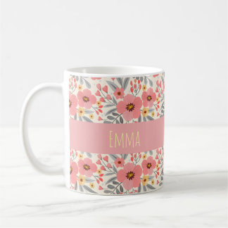 Eleganter Vintage-Blumen-Personalisierter Name Kaffeetasse