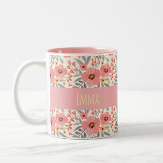 Eleganter Vintage-Blumen-Personalisierter Name Zweifarbige Tasse