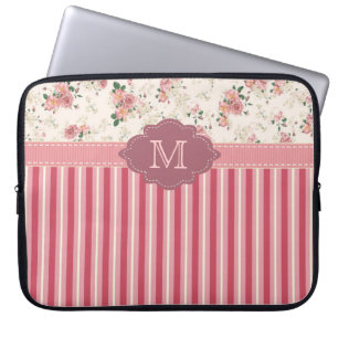 Eleganter Vintage-Blumen-Rosé-Monogramm-Etuis Laptopschutzhülle