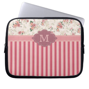 Eleganter Vintage-Blumen-Rosé-Monogramm-Etuis Laptopschutzhülle