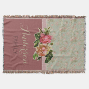 Eleganter Vintage-Blumen-Rosen-Familienname Decke