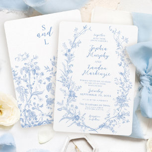 Eleganter Vintage-Blumenkranz Französisch Blau Hoc Einladung
