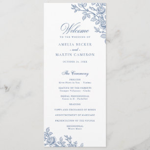 Eleganter Vintage-Blumenrahmen Navy-Blau Hochzeit Programm