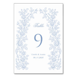 Eleganter Vintage-Blumenrahmen Staubblau Hochzeit Tischnummer