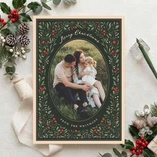 Eleganter Vintage-Botanik-Rahmen-Weihnachtsfoto Feiertagskarte