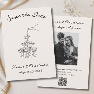 Eleganter Vintage-Champagner-Turm-Skizze QR-Code Save The Date