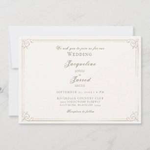 Eleganter Vintage-Creme-Goldrahmen-Hochzeit Einladung