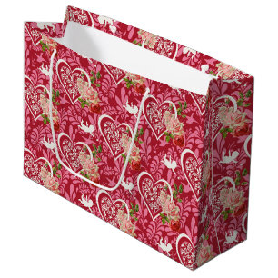 Eleganter Vintage-Cupid und rote Rose zum Valentin Große Geschenktüte