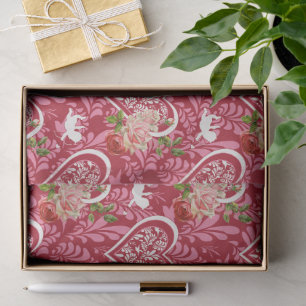 Eleganter Vintage-Cupid und rote Rose zum Valentin Seidenpapier