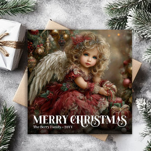 Eleganter Vintage-Engel Deep Red Weihnachtsgruß Feiertagskarte