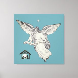 Eleganter Vintage-Engel mit Bethlehem auf Türkis Leinwanddruck