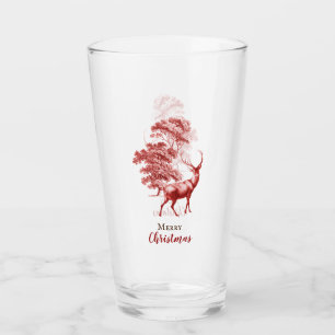 Eleganter Vintage-Frohe-Weihnachten-Rot-Toile-Hirs Glas
