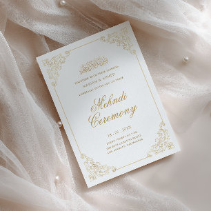 Eleganter Vintage-Goldrahmen-Henna-Mehndi-Zeremoni Einladung