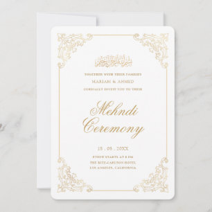 Eleganter Vintage-Goldrahmen-Henna-Mehndi-Zeremoni Einladung