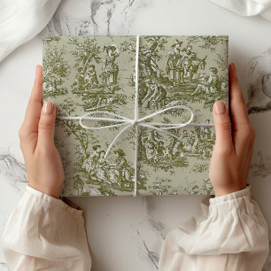 Eleganter Vintage Grün Grau Toile de Jouy Szenen Geschenkpapier