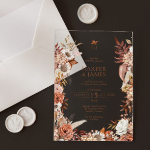 Eleganter Vintage-Herbst-Blumenrahmen Hochzeit Acryleinladungen