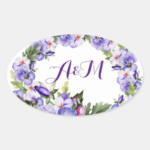 Eleganter Vintage-Lavendel-Blumen-Monogramm-Aufkle Ovaler Aufkleber