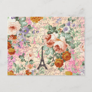 Eleganter Vintage-Paris-Eiffelturm mit süßen Rosen Postkarte