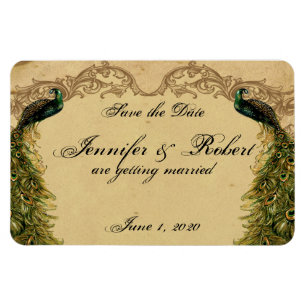 Eleganter Vintage Pfau Poshe Hochzeit - Merken Sie Magnet