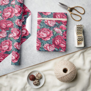 Eleganter Vintage-Pfingstrosendruck-Verpackungspap Geschenkpapier
