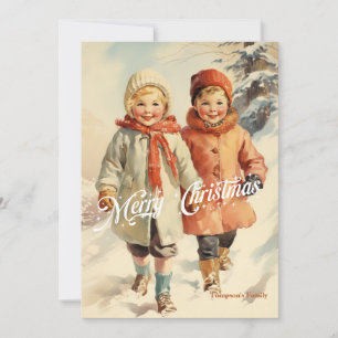 Eleganter vintage Retro-Klassiker Kinder mit Schli Feiertagskarte