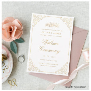 Eleganter Vintage Rokoko Goldrahmen Walima Zeremon Einladung