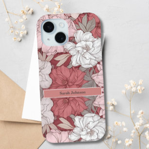 Eleganter Vintage-Rosa- und Weiß-Blumen-Name Case-Mate iPhone Hülle