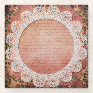 Eleganter Vintage-Rosen- und Spitzen-Glasuntersetz Glasuntersetzer