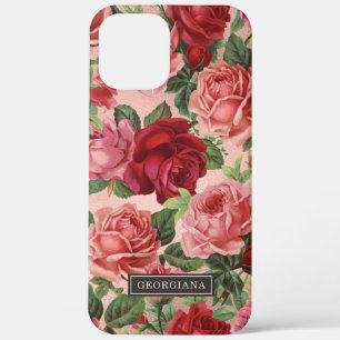 Eleganter Vintage-Rot-Rosa-Rosen-Blumen-Name Case-Mate iPhone Hülle
