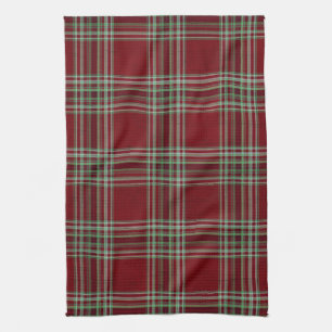 Eleganter vintage roter grüner texturierter Tartan Geschirrtuch