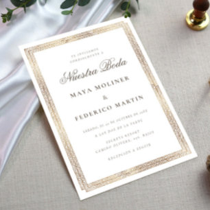 Eleganter Vintage-Schmuck Gold Nuestra Boda Hochze Einladung