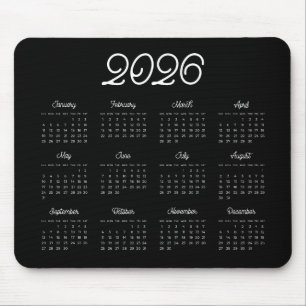 Eleganter Vintage-Script 2026 Schwarzer Kalender Mousepad