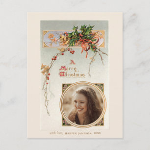 Eleganter Vintage-Stil-Stechpalme und Foto Postkarte