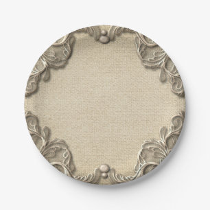 Eleganter vintage-südlicher Charme-Burlap-Lace-Hoc Pappteller