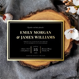 Eleganter Vintage-Typenrahmen Schwarz Hochzeit Gol Folieneinladung