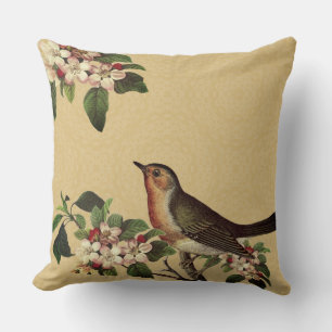 Eleganter Vintage-Vogel auf Apfelblüte Kissen