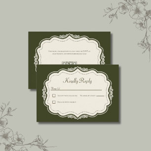Eleganter Vintage-Waldgrüner QR-Code RSVP Karte