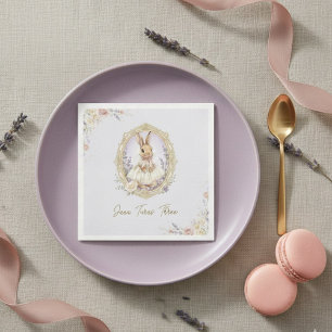 Eleganter Vintage-Wasserfarben-Hasen-Geburtstag Serviette
