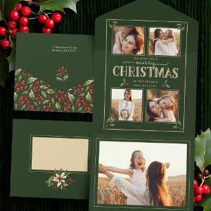Eleganter Vintage-Weihnachtsstil 4-Foto All In One Einladung